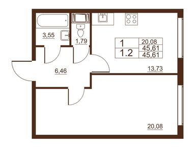 Планировки однокомнатные в ЖК «Полёт»