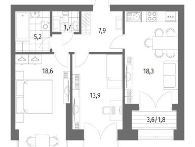 2-комнатная 67.40 кв.м, ЖК «Наука», 20 746 000 руб.