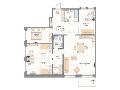 Планировки четырехкомнатные в Клубный дом «Квадрия»