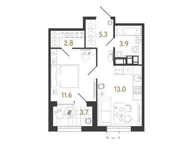 1-комнатная 36.60 кв.м, ЖК «Струны», 14 127 637 руб.