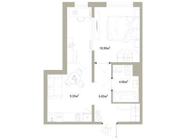 1-комнатная 39.04 кв.м, ЖК «Тишин», 6 441 600 руб.