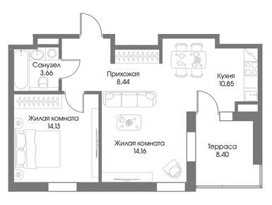 Планировки 2-к. апартаменты в «Резиденции Рощино» (Рощино Residence)