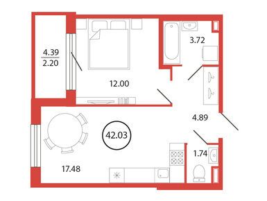 1-комнатная 42.03 кв.м, ЖК «Энфилд», 8 038 238 руб.