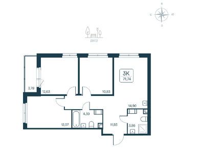 Планировки трехкомнатные в ЖК «Расцветай в Янино»