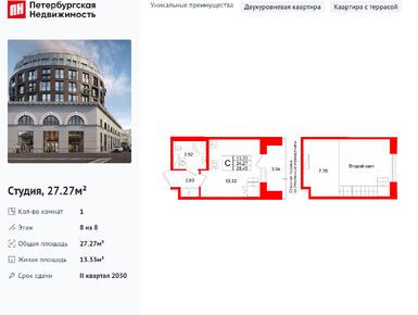 Студия 27.27 кв.м, ЖК «Аристократ», 17 180 100 руб.