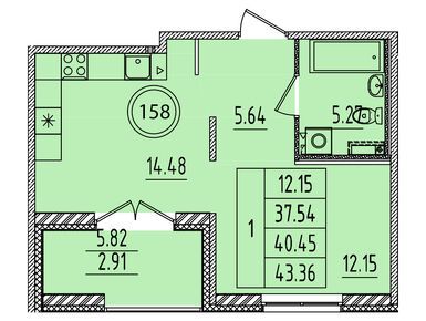 1-комнатная 37.54 кв.м, ЖК «Образцовый квартал 14», 7 695 700 руб.