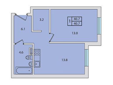 1-комнатная 40.70 кв.м, ЖК «Ветер перемен 2», 5 400 000 руб.