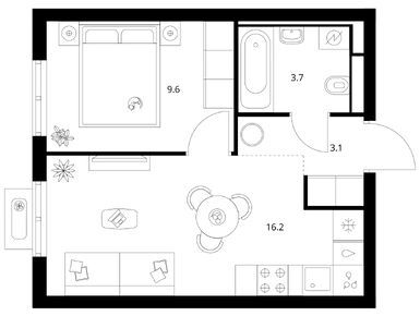 Планировки однокомнатные в Янинский лес