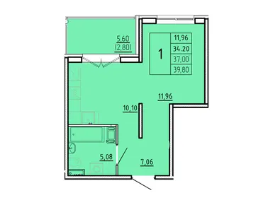 1-комнатная 34.20 кв.м, ЖК «Образцовый квартал 16», 7 421 400 руб.