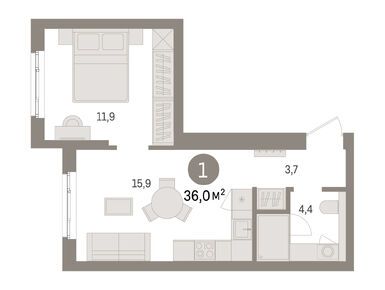 Планировки однокомнатные в ЖК «Брусника в Новоселье»