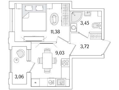 Планировки однокомнатные в ЖК «Гранат»