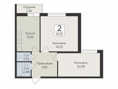Планировки двухкомнатные в ЖК «Панорама Юкки»