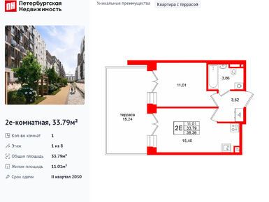 1-комнатная 33.79 кв.м, ЖК «Аристократ», 18 246 600 руб.