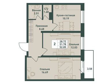 Планировки двухкомнатные в ЖК «Тандем»