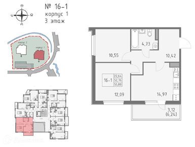 Планировки двухкомнатные в ЖК «Серебряный ручей» (Point Токсово)