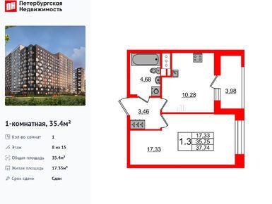 Планировки однокомнатные в ЖК «Пульс Премьер»