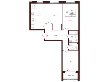 Планировки трехкомнатные в ЖК «Лисино»