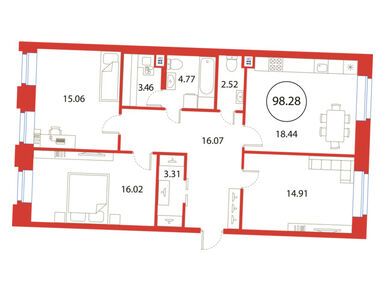 3-комнатная 97.80 кв.м, ЖК Ariosto (Ариосто), 24 498 900 руб.