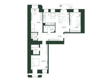 Планировки трехкомнатные в Клубный дом «Моисеенко 10»