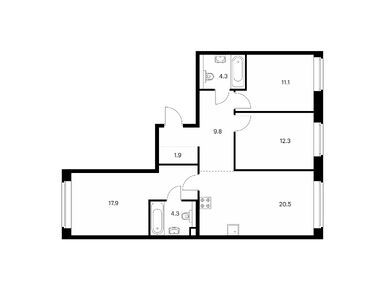 Планировки трехкомнатные в Лермонтовский 54