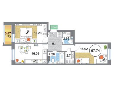 Планировки трехкомнатные в ЖК Modum (Модум)
