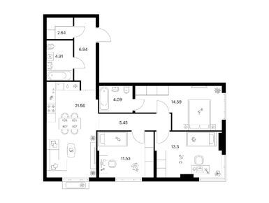 Планировки трехкомнатные в Таллинский парк