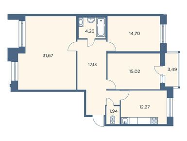 3-комнатная 96.54 кв.м, ЖК «Новый Лесснер», 31 445 000 руб.