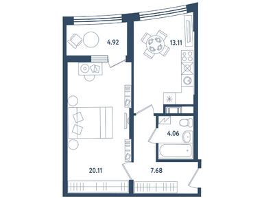 1-комнатные 47.42 кв.м, Квартал «Мир внутри», 7 113 000 руб.