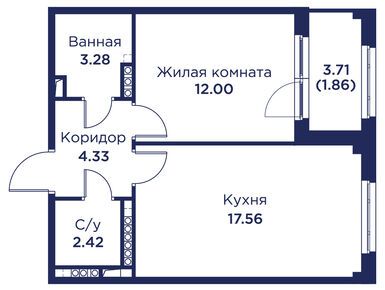 1-комнатная 41.45 кв.м, ЖК «Кронфорт. Центральный», 14 540 660 руб.