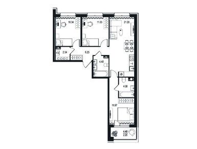 Планировки трехкомнатные в ЖК «Остров первых»