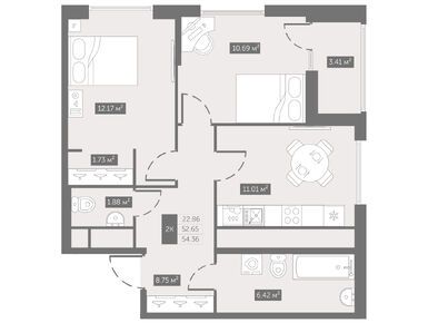 Планировки двухкомнатные в UP-квартал «Новый Московский»