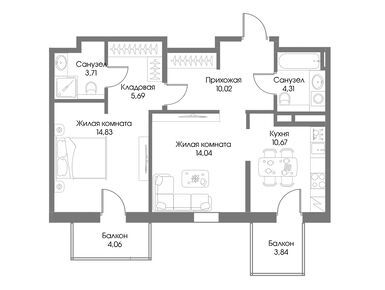 Планировки 2-к. апартаменты в «Резиденции Рощино» (Рощино Residence)