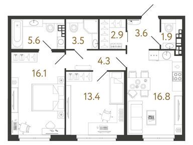 Планировки двухкомнатные в ЖК «Визионер»