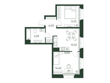 Планировки двухкомнатные в Клубный дом «Моисеенко 10»