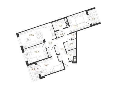 Планировки трехкомнатные в ЖК «Литера»