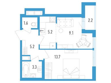 Планировки двухкомнатные в ЖК AEROCITY (Аэросити)