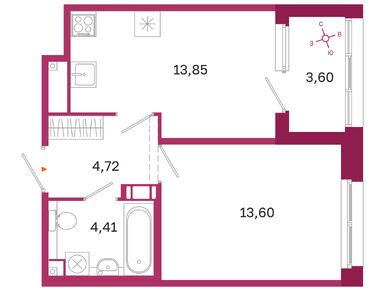 1-комнатная 36.58 кв.м, ЖК «Дом на Курской», 15 972 474 руб.