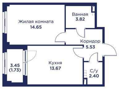 1-комнатная 41.80 кв.м, ЖК «Кронфорт. Центральный», 13 032 697 руб.