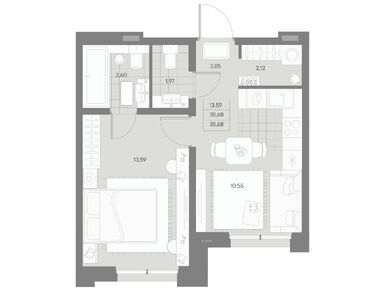 1-комнатная 35.68 кв.м, ЖК ALPEN (Альпен), 22 676 622 руб.