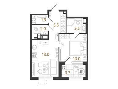 1-комнатная 35.90 кв.м, ЖК «Струны», 13 995 206 руб.