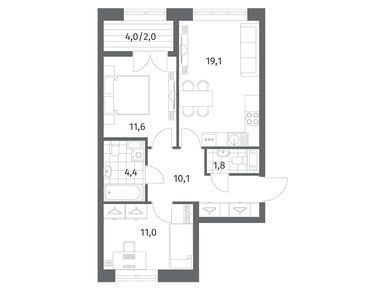 2-комнатная 60.05 кв.м, ЖК NEWПИТЕР, 10 719 000 руб.