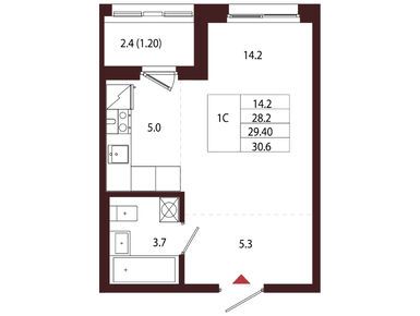 1-комнатная 29.40 кв.м, ЖК «Лисино», 9 950 000 руб.