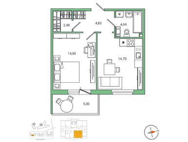 1-комнатная 43.20 кв.м, ЖК «IQ Гатчина», 9 063 360 руб.