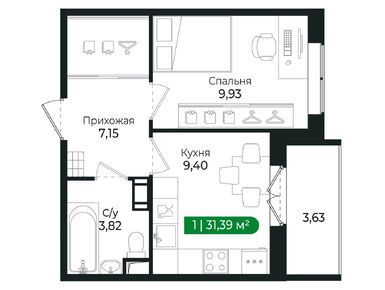 Планировки однокомнатные в ЖК «Сертолово Парк» (SERTOLOVO PARK)