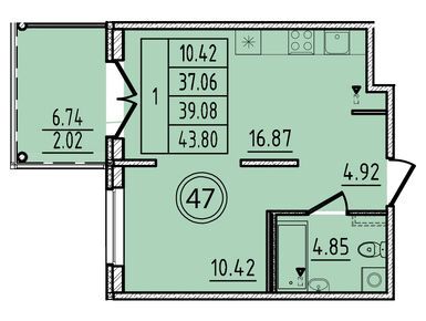 1-комнатная 37.06 кв.м, ЖК «Образцовый квартал 14», 7 198 916 руб.