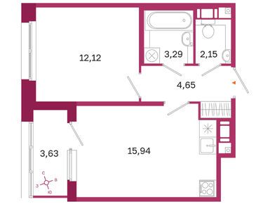 1-комнатная 38.15 кв.м, ЖК «Дом на Курской», 16 593 152 руб.