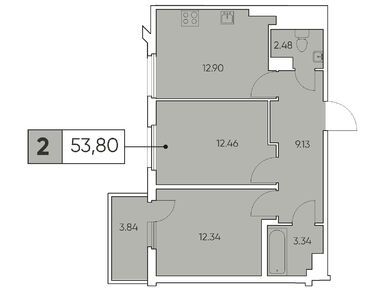 2-комнатная 53.80 кв.м, ЖК Tesoro by Akvilon (Тесоро), 41 830 100 руб.