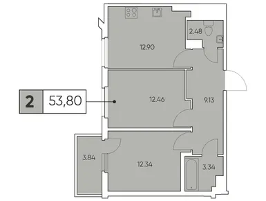 2-комнатная 53.80 кв.м, ЖК Tesoro by Akvilon (Тесоро), 41 830 100 руб.