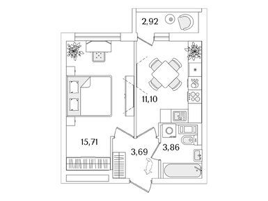 1-комнатная 35.70 кв.м, ЖК «Лайнеръ», 9 157 894 руб.