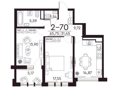 Планировки двухкомнатные в ЖК Familia (Фамилия)